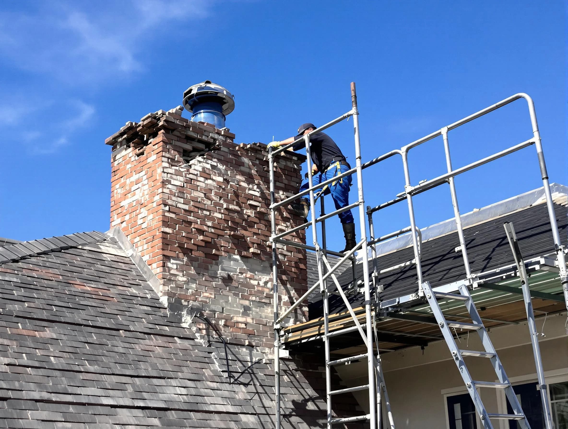 Rebuilding a chimney structure by Buford Chimney Sweep in Buford, GA