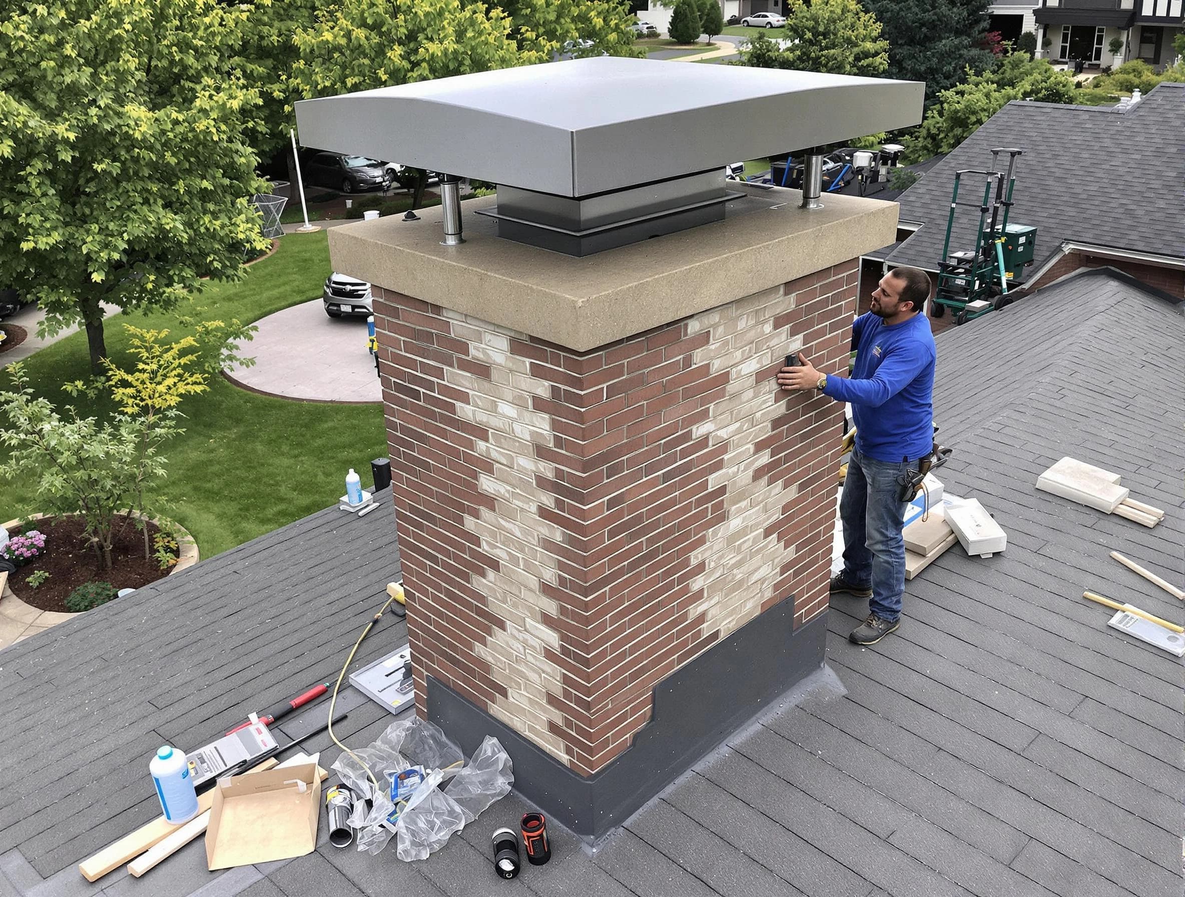 Buford Chimney Sweep team working on a custom chimney remodel in Buford, GA