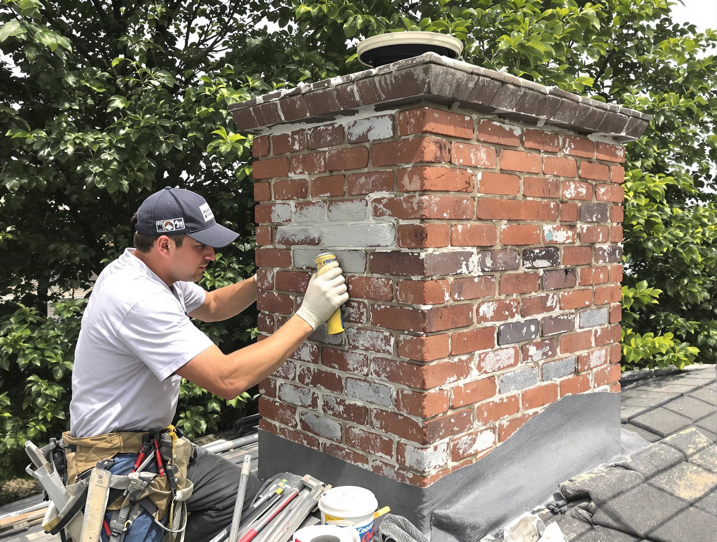 Buford Chimney Sweep restoring an aging chimney in Buford, GA