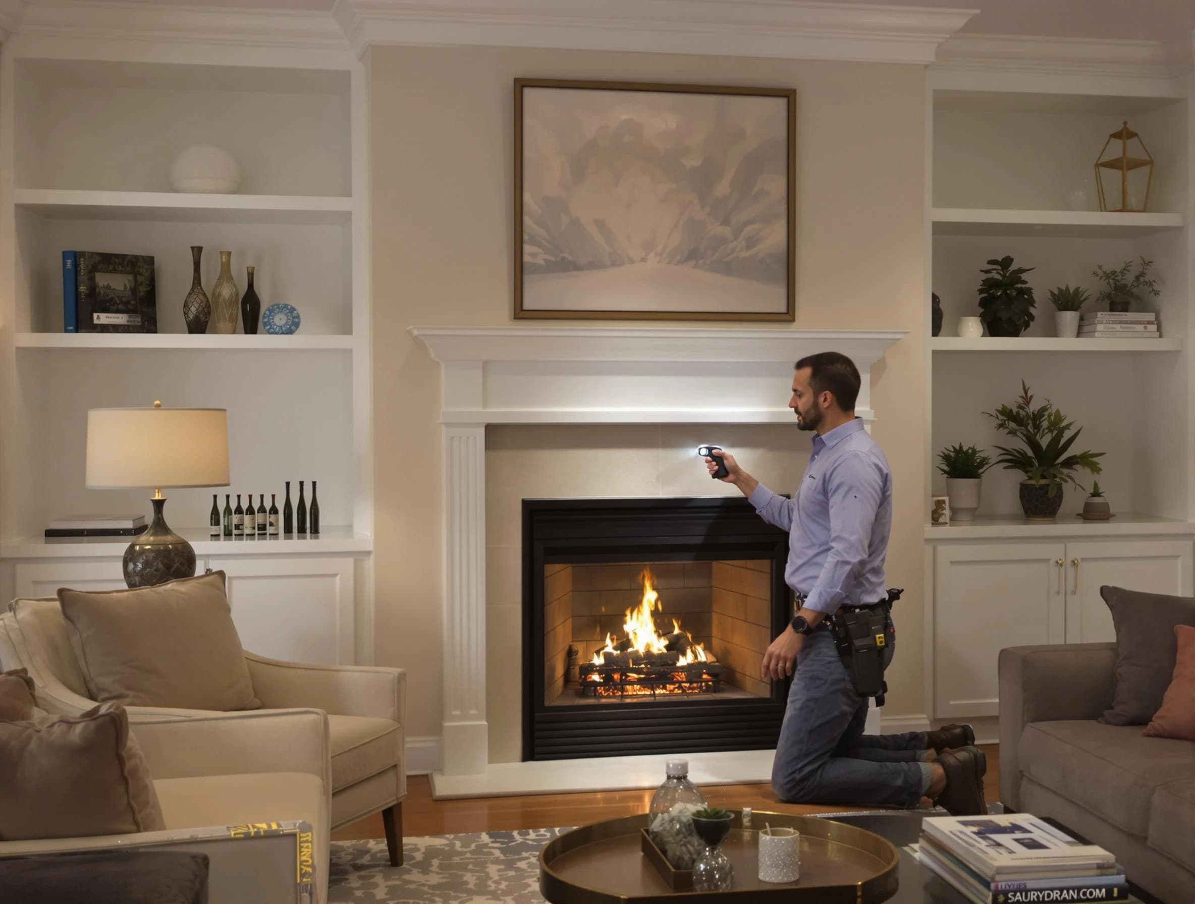 Buford Chimney Sweep conducting a fireplace safety inspection in Buford, GA