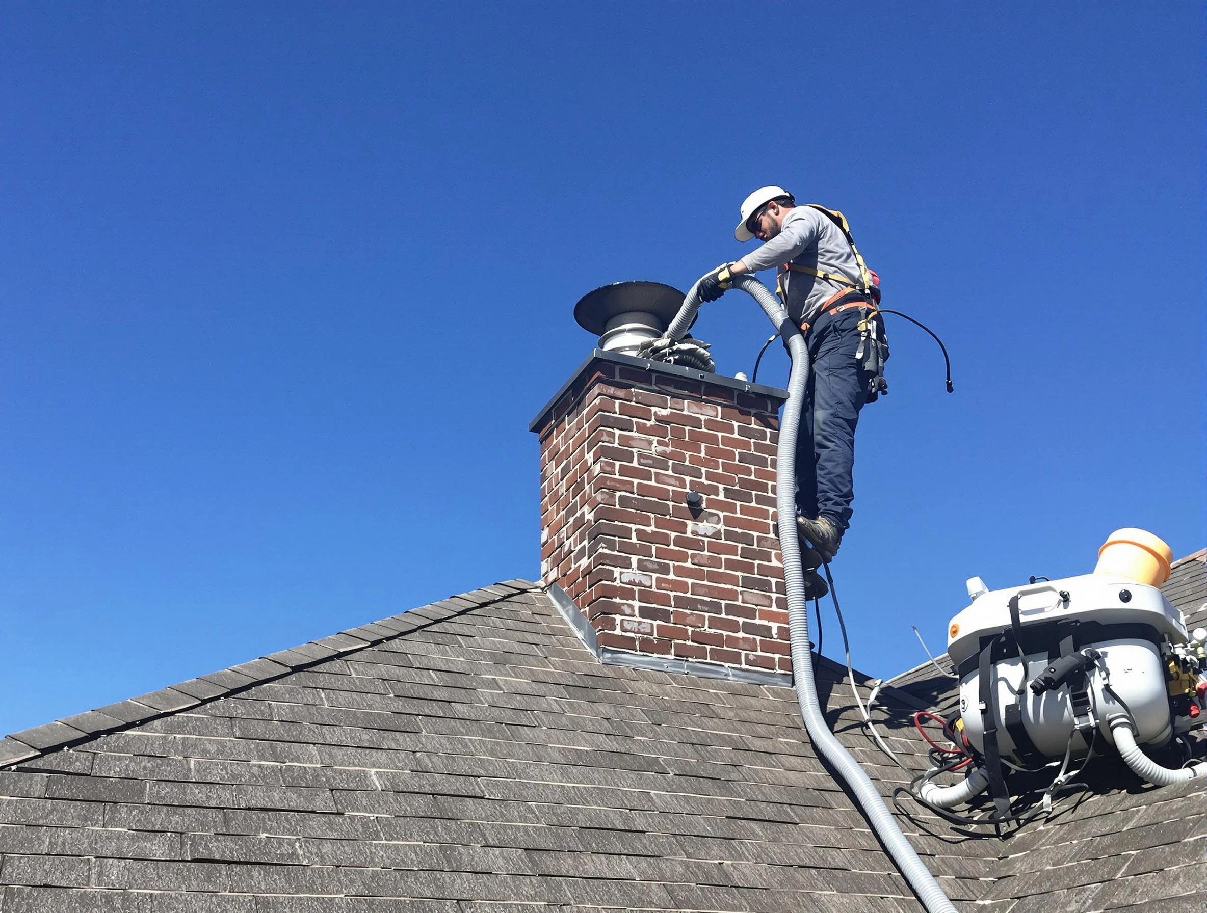 Dedicated Buford Chimney Sweep team member cleaning a chimney in Buford, GA